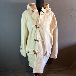 Universal Works Mens Cream Wool Blend Military Duffle Coat Hooded Toggle M
